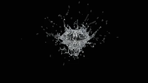 Water Splash Slow motion with droplets on black background. 3d illustration Stock Footage 156662287