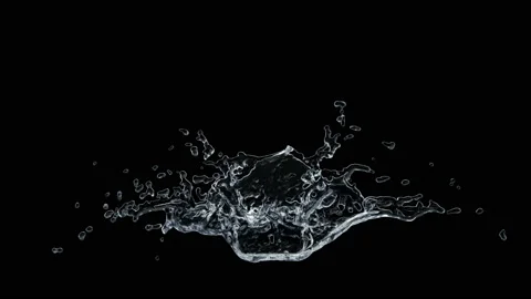 Water Splash super slow-motion with droplets on black background. 3d illustratio Stock Footage