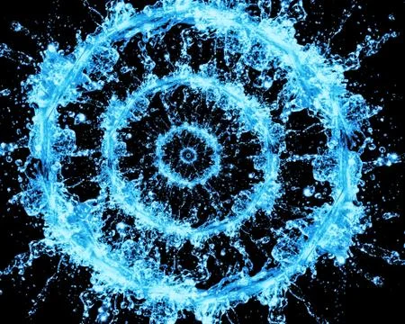 Water Splashes On The Black background. Circles of water in the darkness. Abs Stock Illustration