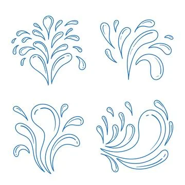 Water splashes line icons set vector illustration. Marine ripples and liquid Stock Illustration