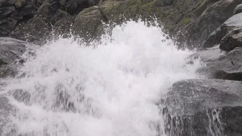 Water splashes on the wild mountain river. Ural mountains Stock Footage 269547641