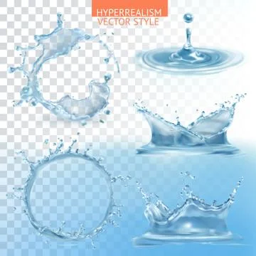 Water splashing with transparency vector set Stock Illustration