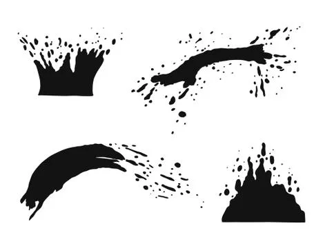 Water splatter vector silhouette. isolated jet and droplets fly Illustrazione stock