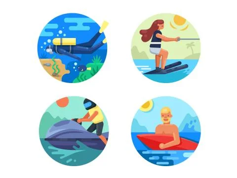 Water sport icon set Stock Illustration