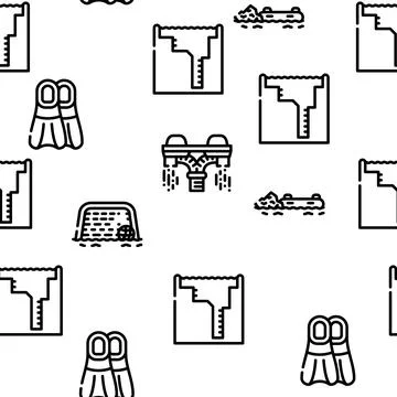 Water Sports Active Occupation Vector Seamless Pattern Stock Illustration