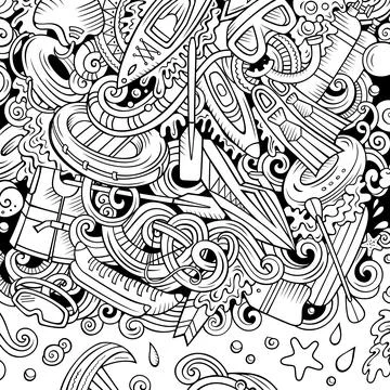 Water Sports vector doodles frame. 스톡 일러스트