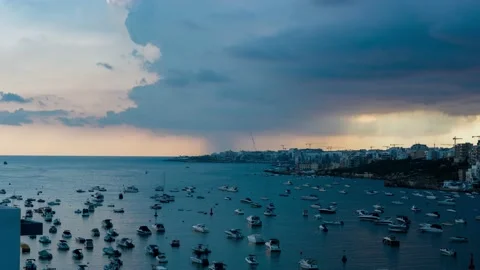 Water Spout  Malta with lightning Stock Footage 208094678
