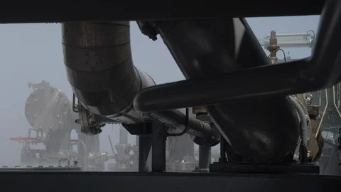 Water spray system test on cargo hold of gas tanker Stock Footage 115125364