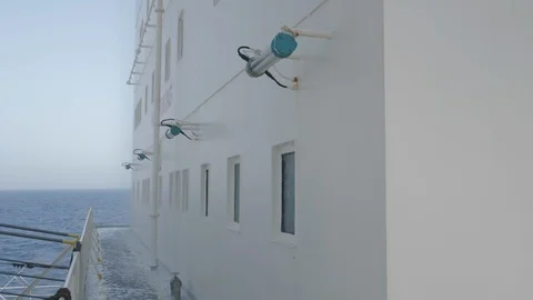 Water spray system test on superstructure of ship Stock Footage 115124577