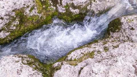 Water spring in a rock - clear stream whitewater and cascade. Natural resources Stock Footage 268738440