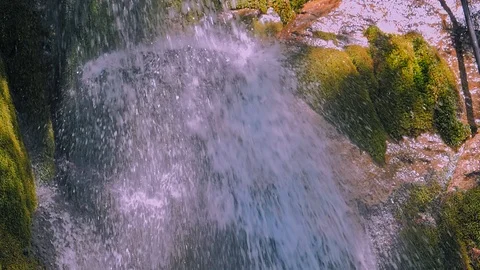 Water spring on rock mountains, waterfall Видео 111617478