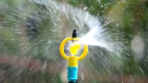 Water sprinkler in public park Automatic irrigating system watering green grass Vídeos de archivo 334657350