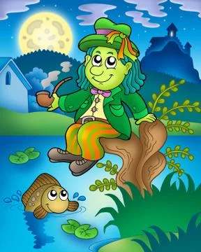 Water sprite with fish Stock Illustration