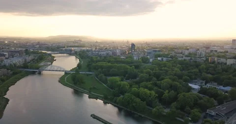 Water stage in Krakow. Sunset Stock Footage 130369750