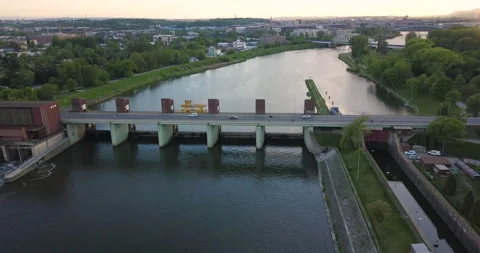 Water stage in Krakow. Sunset Stock Footage 130370183