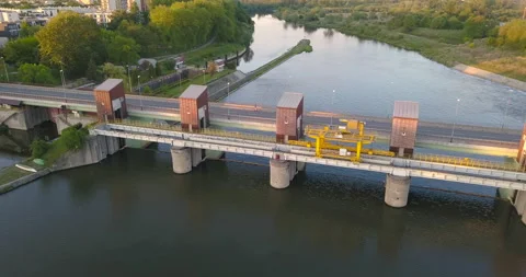 Water stage in Krakow. Sunset Stock Footage 130370963