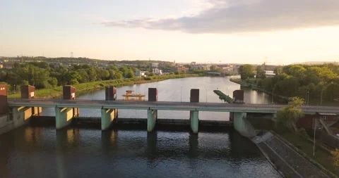 Water stage in Krakow. Sunset Stock Footage 130372103