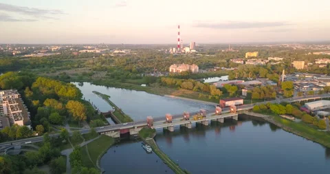 Water stage in Krakow. Sunset Stock Footage 130372233