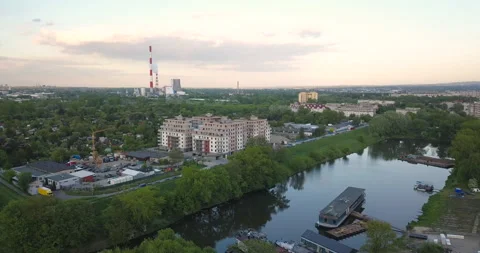 Water stage in Krakow. Sunset Video stock 130372889