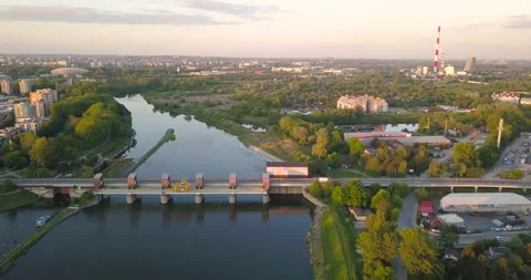 Water stage in Krakow. Sunset Stock-Footage 130373699