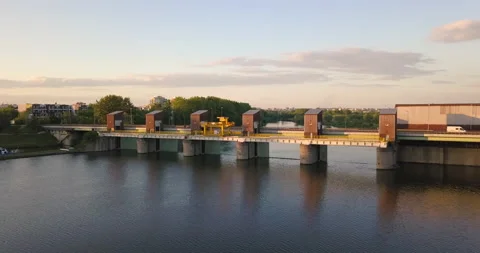 Water stage in Krakow. Sunset Stock Footage 130374899