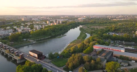 Water stage in Krakow. Sunset Stock Footage 130375549
