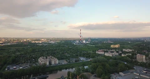 Water stage in Krakow. Sunset Stock Footage 130376186