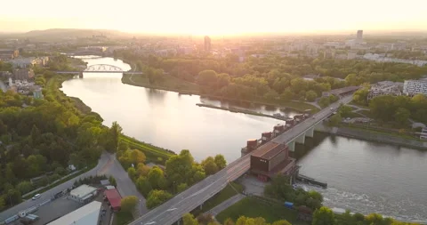 Water stage in Krakow. Sunset Stock Footage 130377130