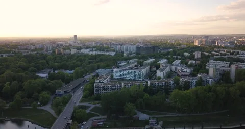 Water stage in Krakow. Sunset Stock Footage 130378080
