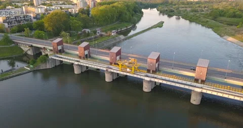 Water stage in Krakow. Sunset Stock Footage 130378255