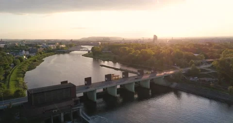 Water stage in Krakow. Sunset Stock Footage 130378416