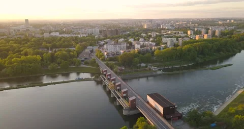 Water stage in Krakow. Sunset Stock Footage 130379155