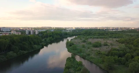 Water stage in Krakow. Sunset Stock Footage 130379741