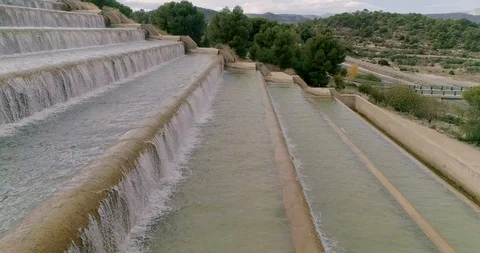 Water staircase drone side view going up Stock Footage 124378285