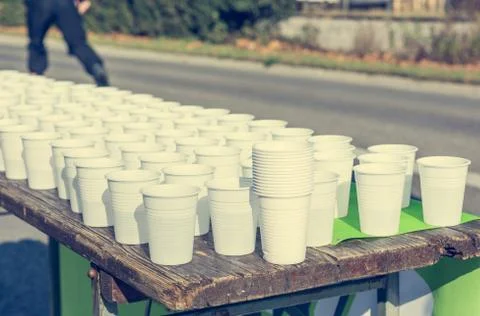 Water stan at running event. Stock Photos