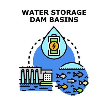 Water storage dam basins creating hydropower energy Stock Illustration