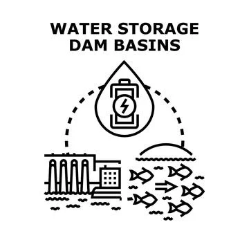 Water storage dam basins creating hydropower energy Stock Illustration