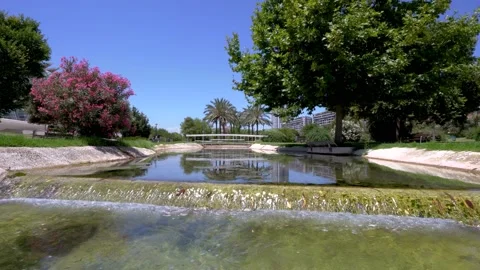 Water stream flowing through Turia Park in Valecnia Stock Footage 159168261