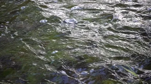Water stream with waves and bubbles in slow motion Stock Footage 78551956