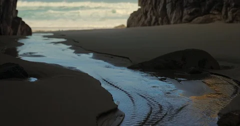 Water Stream with waves at Seashore Landscape 動画素材 113455543