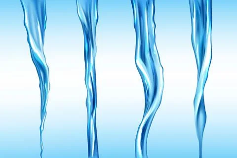 Water streams set, isolated flow motion of liquid Stock Illustration
