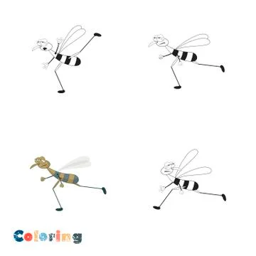 Water strider in various poses. Vector coloring book with color illustration  Ilustración de archivo
