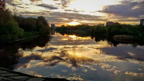 Water sunset cloud sky Reflection Tree Plant Tranquility beauty in Nature Stock Photos