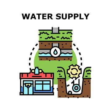Water supply system infrastructure delivering clean water Ilustración de archivo