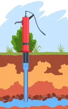Water supply wells system. Structure of soil and underground water, supplying Ilustração Stock