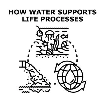 Water supporting life processes and global environmental challenges Stock Illustration