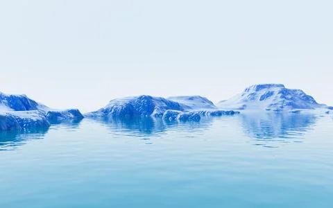 Water surface and mountains background, 3d rendering. 스톡 일러스트