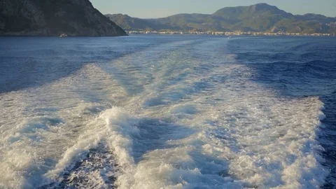 Water surface behind the fast moving catamaran Stock Footage 83309711