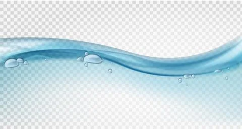 Water surface. Blue ocean wave, liquid motion, splashes and water bubbles in Illustrazione stock