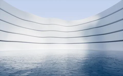 Water surface with creative geometry background, 3d rendering. Illustrazione stock